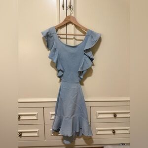 Fashion Nova Sky Blue Denim Mini-Dress with Ruffles